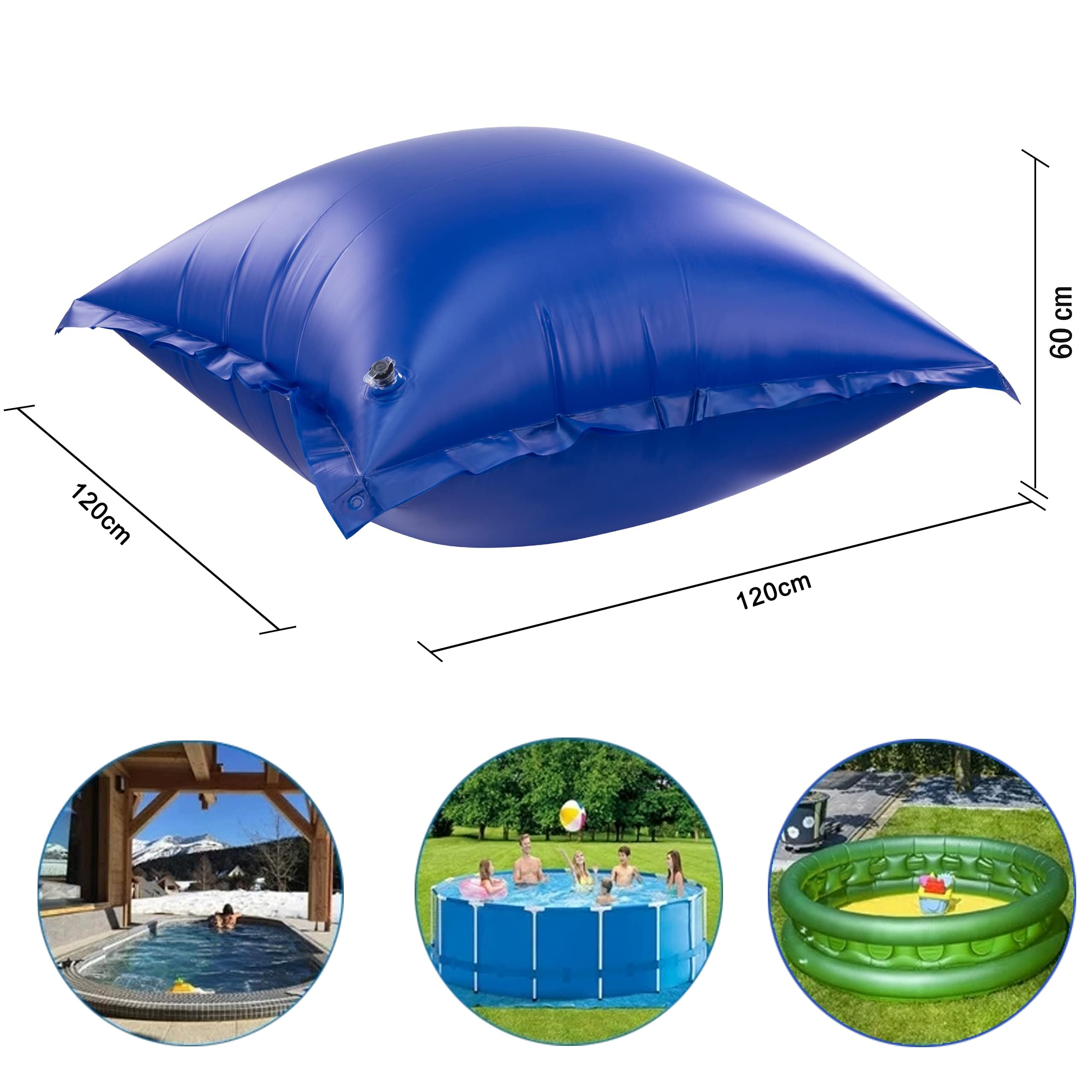 Cojín de aire para piscina de invierno de 120 x 120 cm, 2 unidades, cojín de aire para piscina con 4 ojales y cuerda resistente al cloro de 150 cm, 0,3 mm de espesor, cojín de aire para