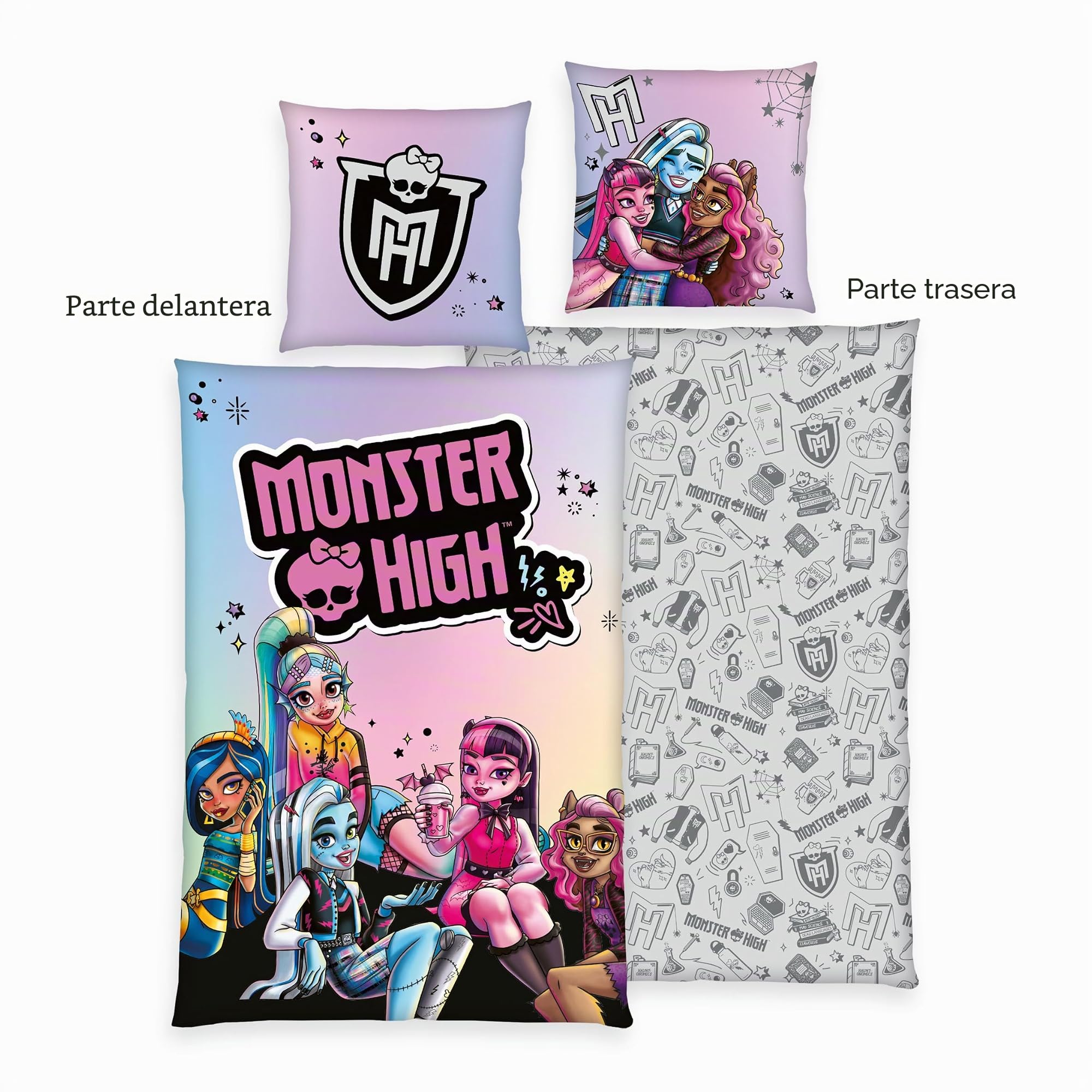 Klaus Herding GmbH Monster High - Juego de Cama (Funda de Almohada de 80 x 80 cm, Funda nórdica de 135 x 200 cm, con Cremallera Lisa, 100% algodón)