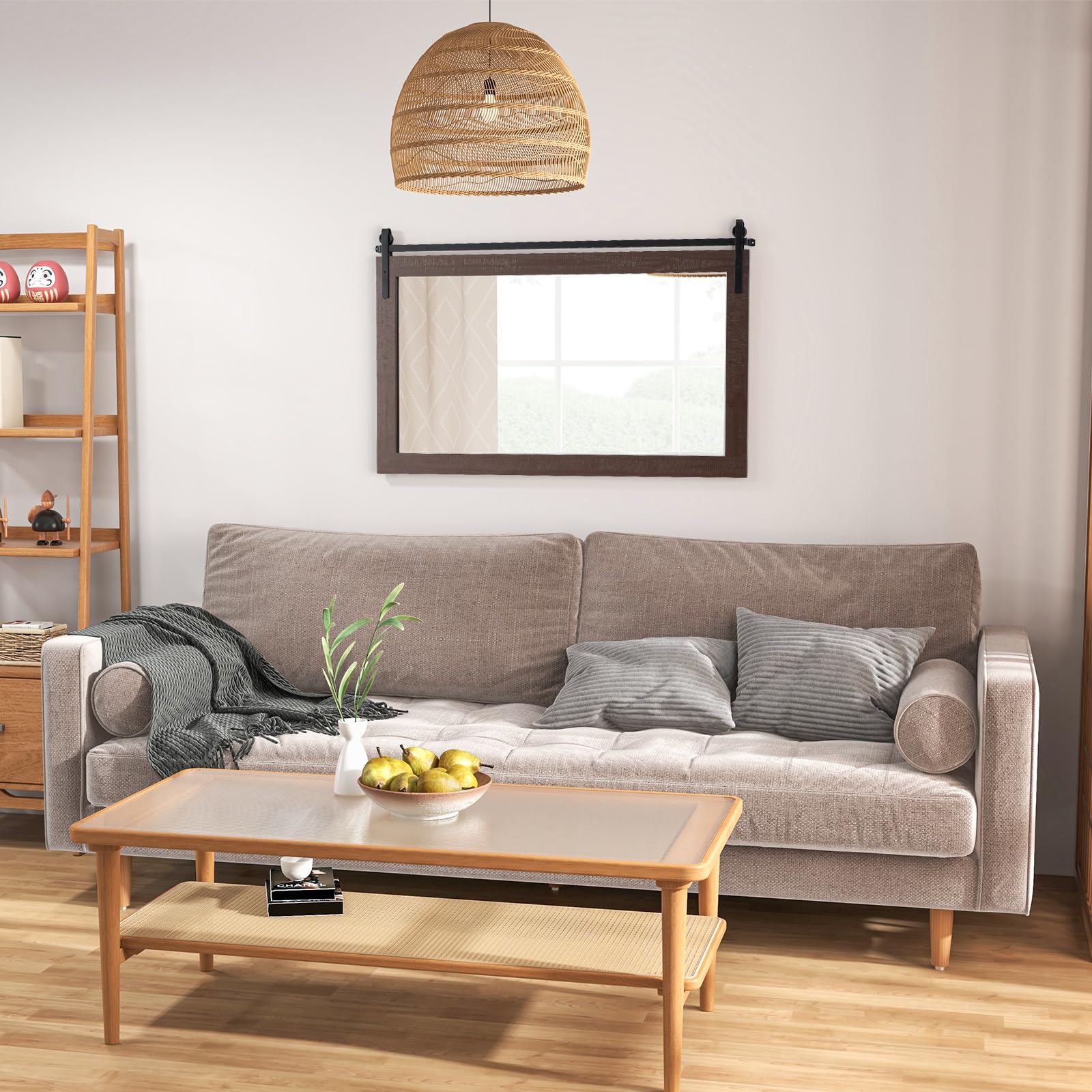 LIFEZEAL Specchio da Parete Rettangolare, Cornice in Legno Massello, Antisplosione, Decorativo, Ingresso, Salotto, Camera da Letto, Bagno, Appeso a Muro, Alta Definizione, Mirror (grigio, 100x66 cm)