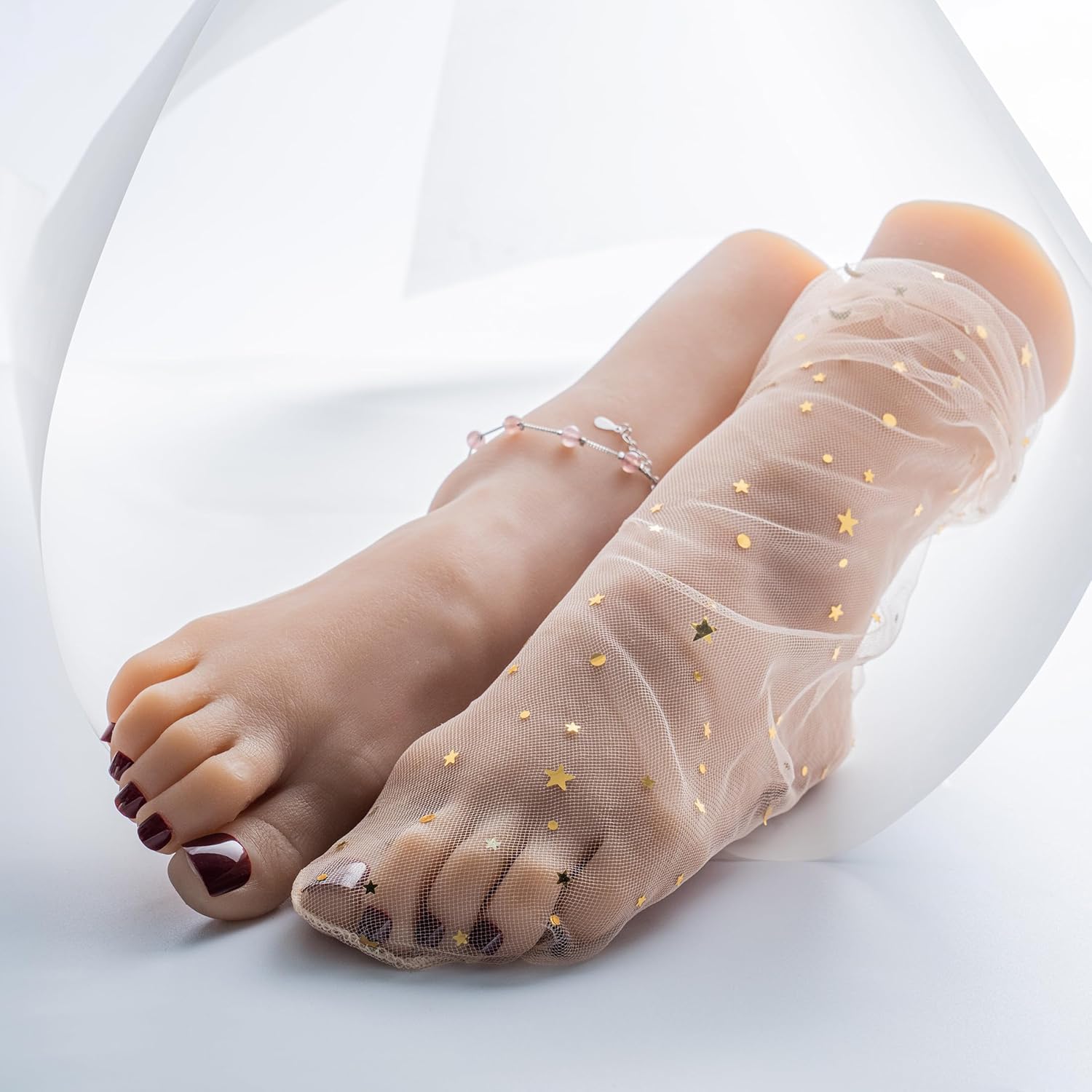 2-Pack Silicone Foot Models for Nail Practice, Life-Size Flexible Mannequin Feet for Tattoo Training and Shoe Display