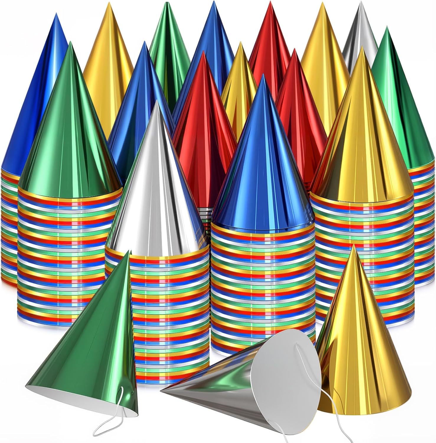 Geosar Birthday Party Hats Bulk Cone Metallic Foil Birthday Party Paper Hats Bulk for Adults