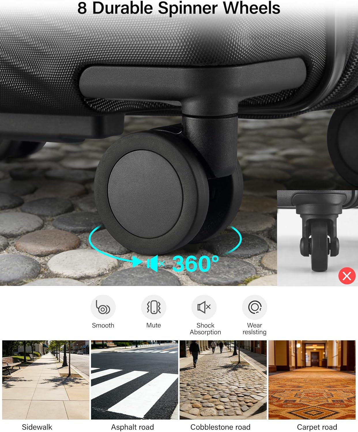 MILADA Expandable Carry On Luggage 20 Inch - Airline Approved Hardshell Suitcase with 8 Spinner Wheels, TSA Lock, Water-Resistant PC Shell, Lightweight & Durable for Travel, Jet Black