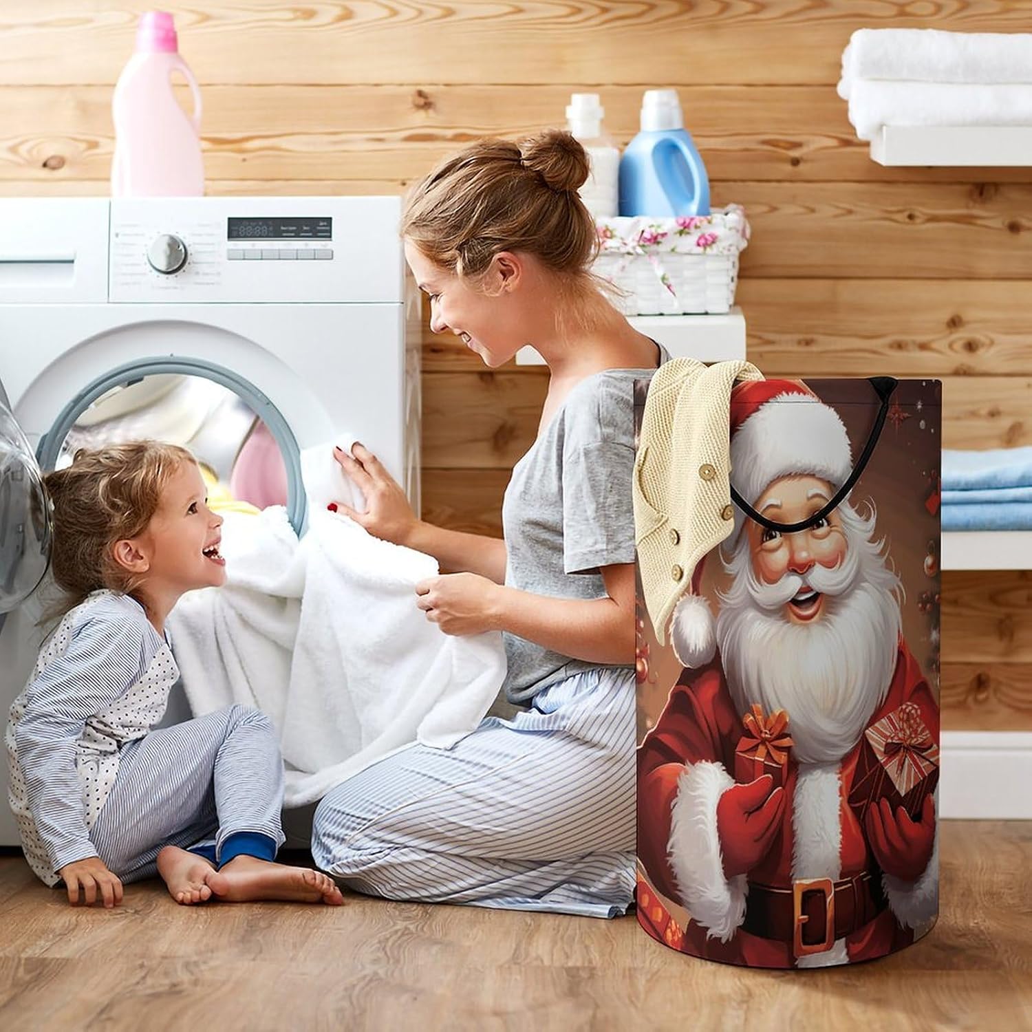Laundry Basket Large Laundry Hamper Dirty Clothes Hamper for Laundry Santa Claus Xmas Gifts Collapsible Laundry Baskets Decor Basket for Bedroom Living Room