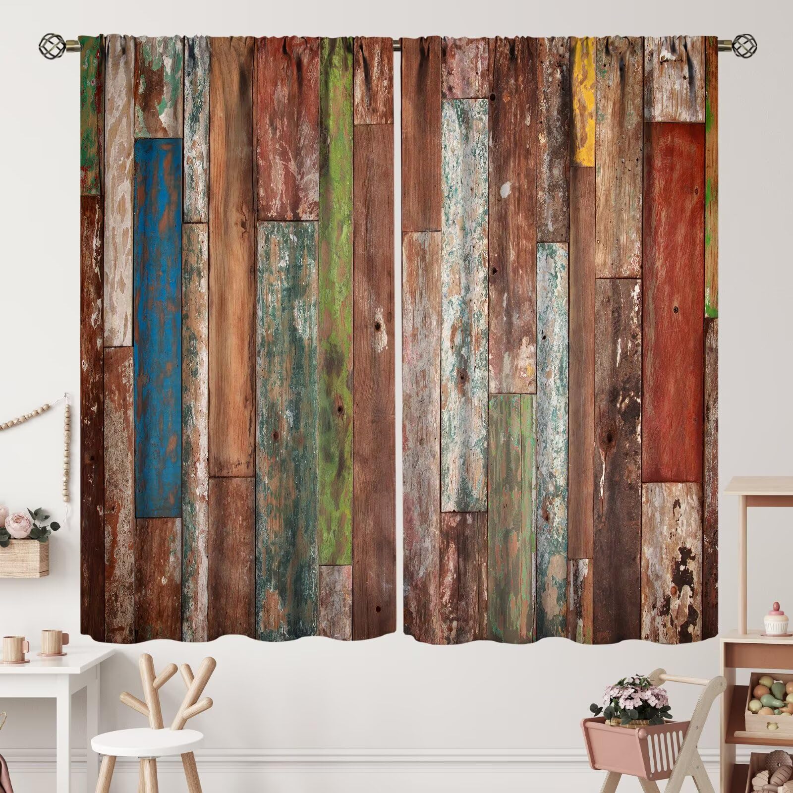 Wooden Curtains Farmhouse Wood Floor Blackout Rod Pocket Curtain Rustic Planks Wood Grunge Lodge Hardwood Decor Fabric Window Drapes for Living Room