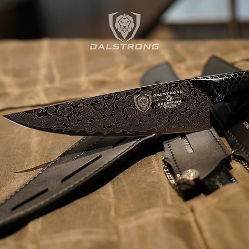 Miniatura 8 de Dalstrong Cuchillo de chef  9.5 pulgadas  Serie Scorpion  Exclusivo acero japonés V12 Ultra  Damasco negro  Mango de resina de panal negro y rojo