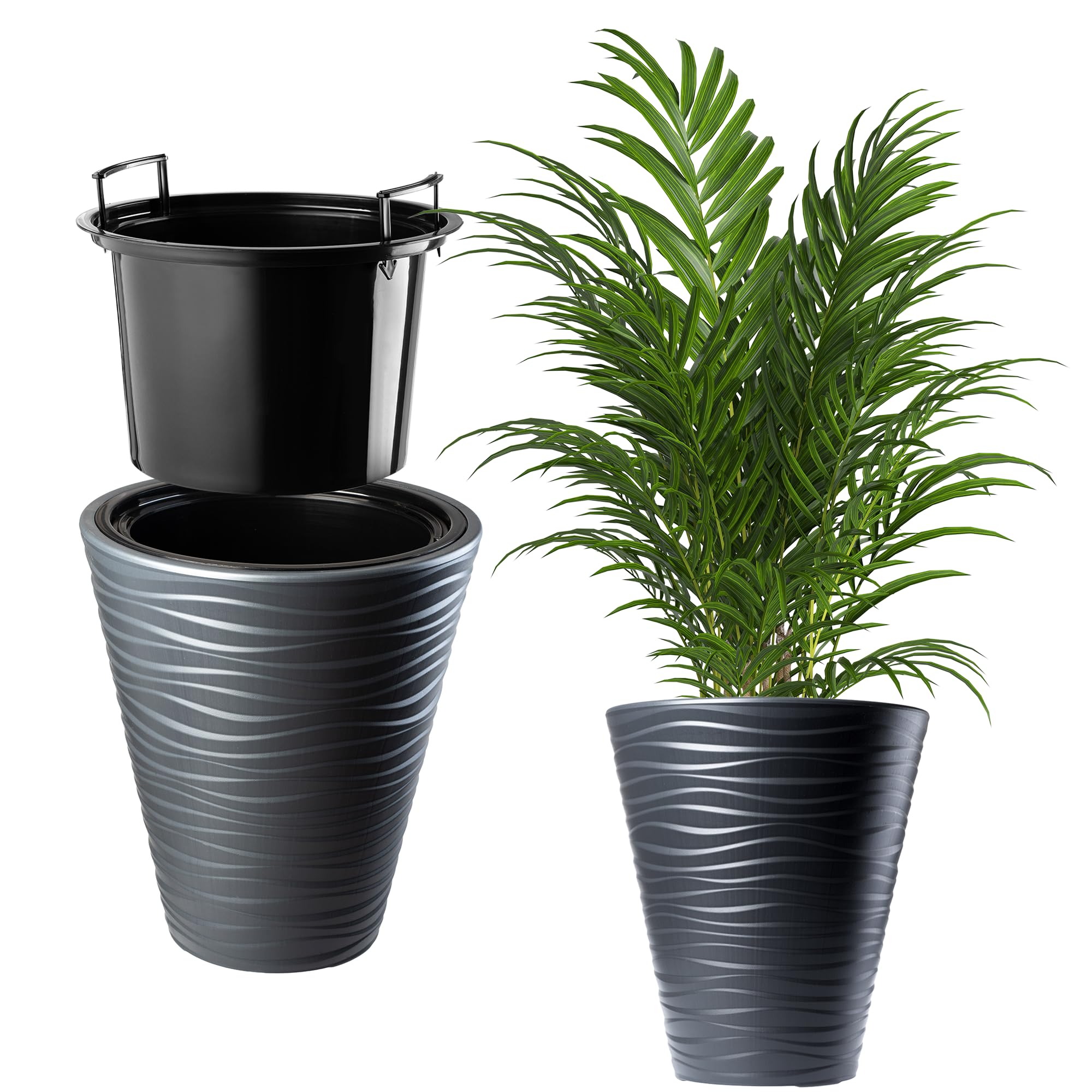 KADAX Macetero Redondo, para Interior y Exterior, Resistente a la Intemperie, de plástico, para Flores, casa, jardín, balcón (30 cm de diámetro, Antracita)