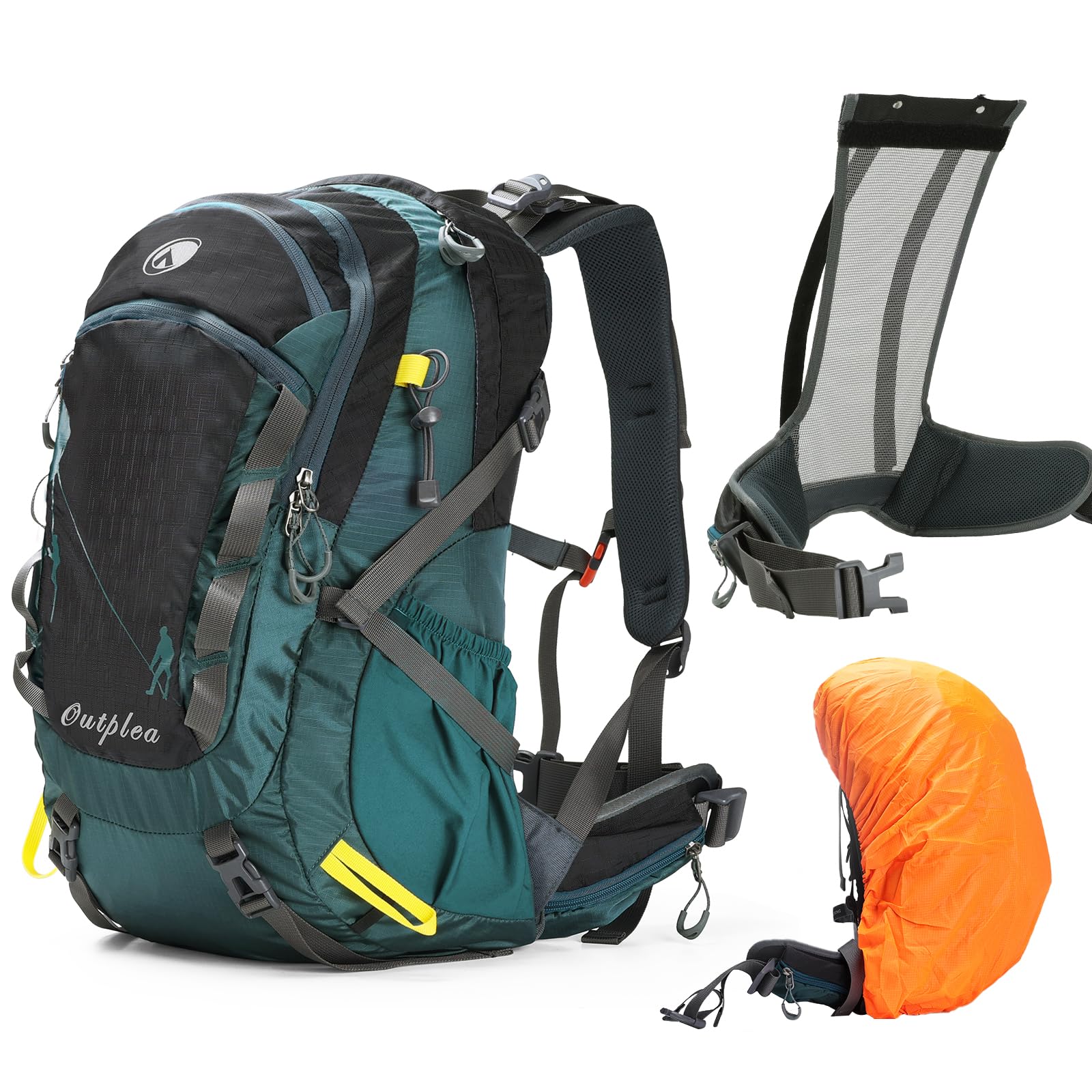 Outplea Internal Frame Hiking Backpack with Back Support, Breathable Trekking Rucksack with Rain Cover, Daypack for Camping mountaineering Travel