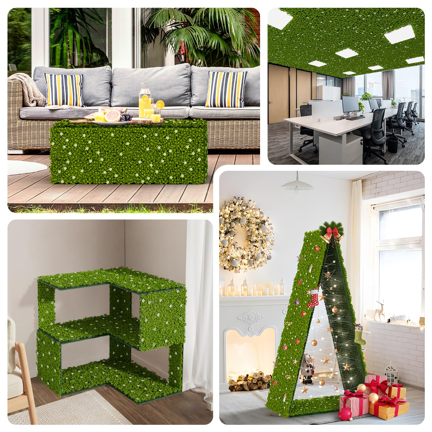 Bynbbur Twardy panel ze sztuczną rośliną, 45 x 45 cm, Mediolan z białymi kwiatami, twarda podstawa, sztuczne ogrodzenie roślin, ochrona prywatności, zimozielone panele ścienne na patio, do wewnątrz,