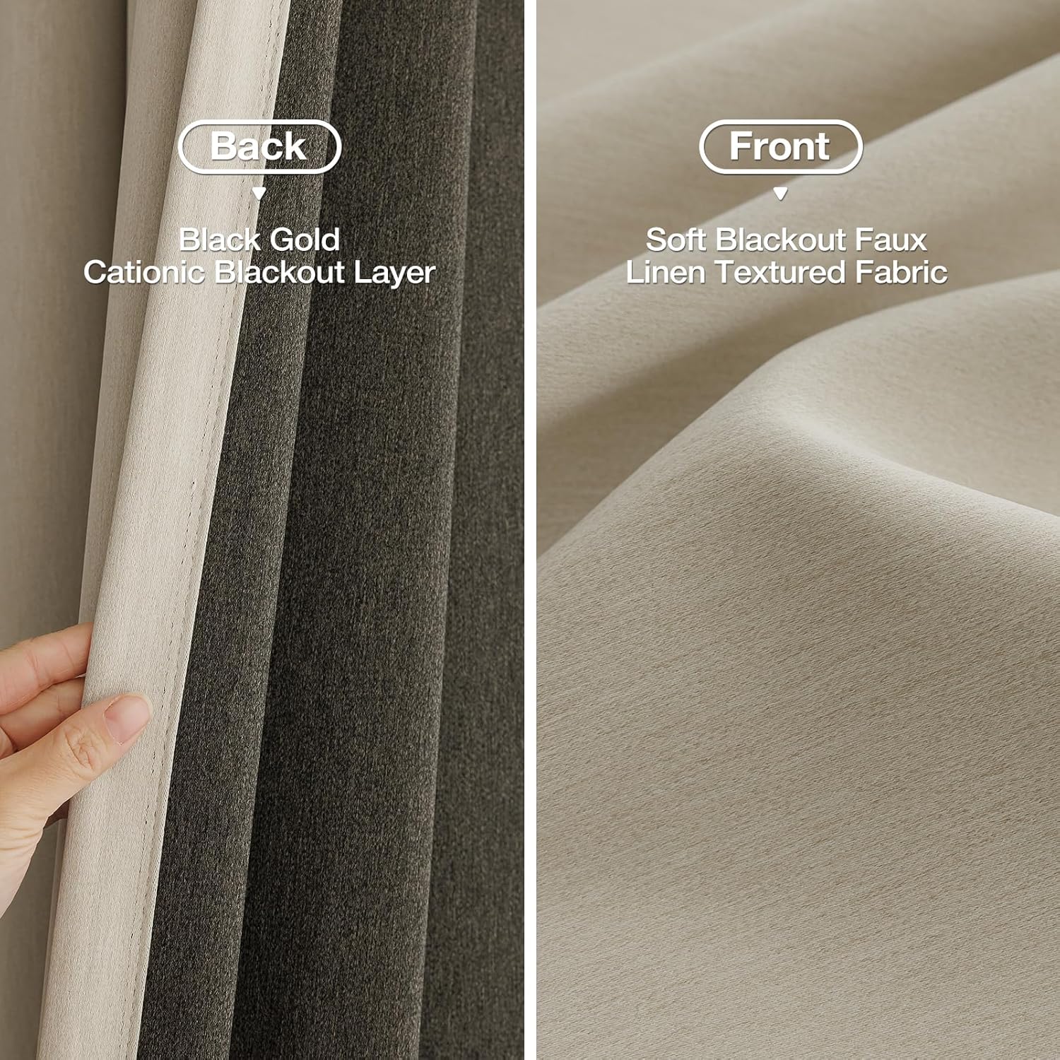 Anmao Thick Heavy Textured Blackout Curtains for Living Room 72 Inch Length 2 Panels Set, Grommet Room Darkening Thermal Insulated Window Curtain Drapes for Bedroom with Tiebacks, (W52xL72, Beige)