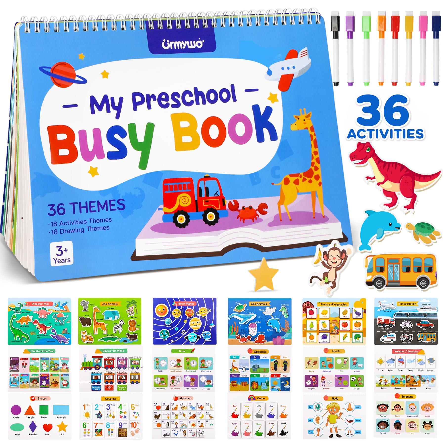 URMYWO Busy Book, 36 Preschool Learning Activities, Screen Free Workbook