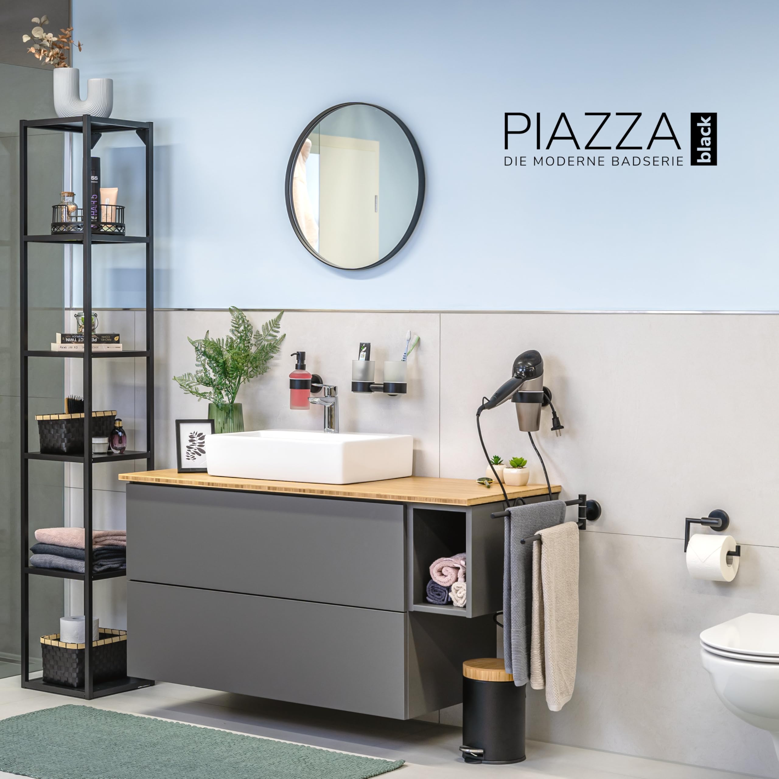 bremermann Bad-Serie PIAZZA BLACK - Handtuchhaken 4er Set aus Edelstahl matt schwarz