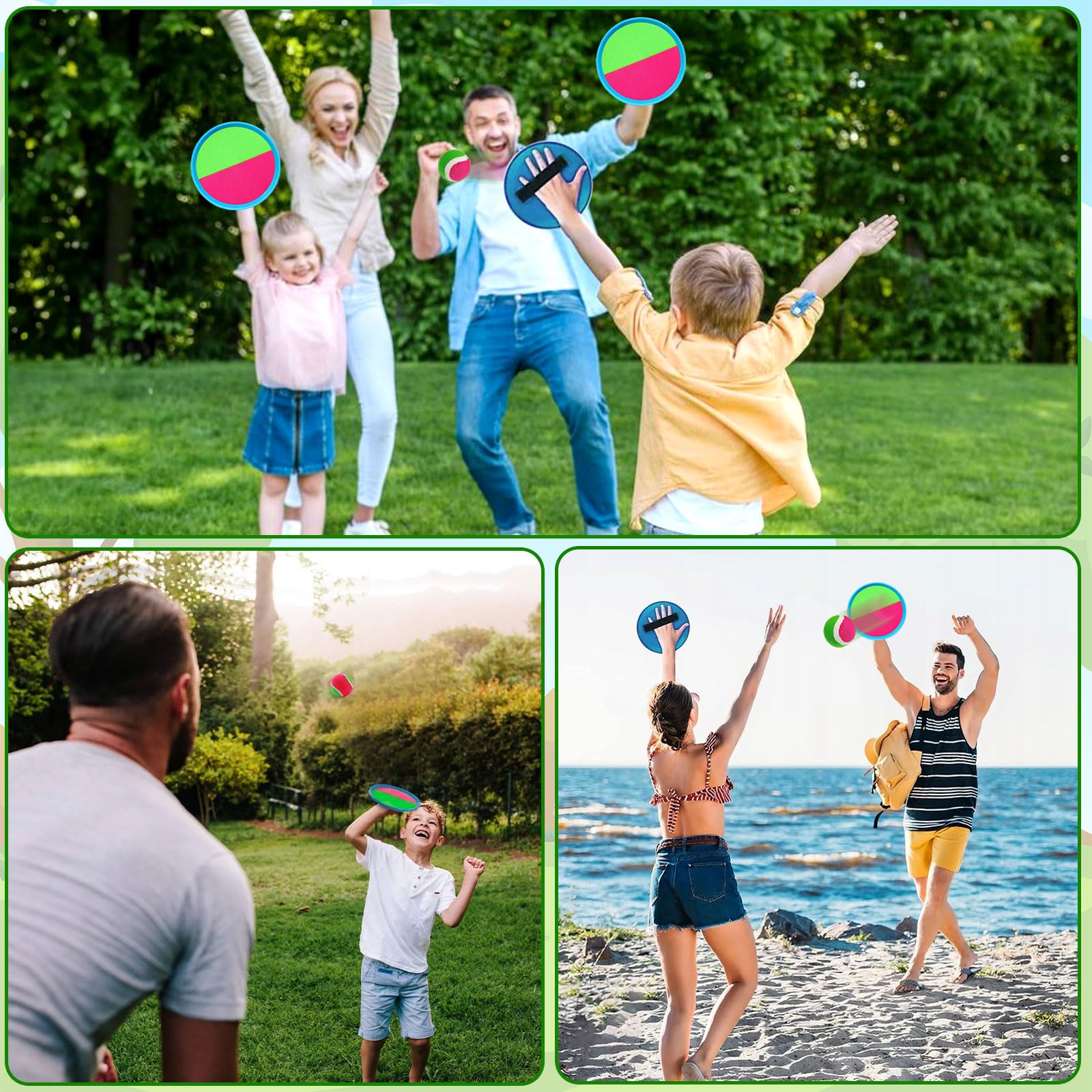 Juguetes Playa Juego de Bola y Lanzamiento Adecuado para niños de 3 4 5 6 años Ligero Klettballspiel Lanzamiento Pelota Juegos niño Adulto con 4 Raquetas 4 Pelotas Adecuado para Jardines