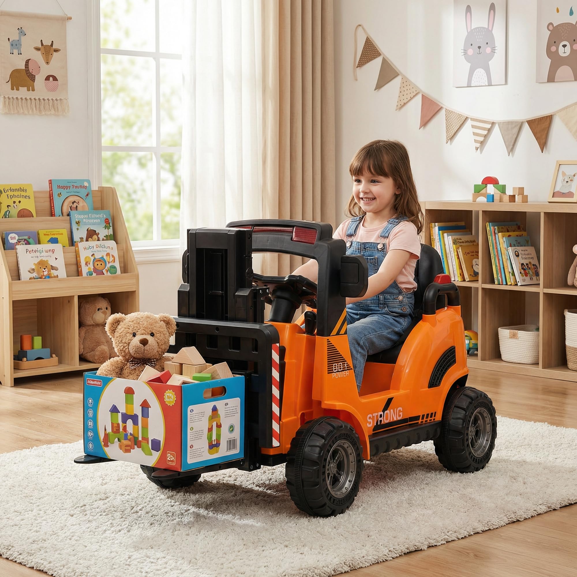Garvee Muletto Elettrico per Bambini 12V, con Forche Regolabili, Arancione