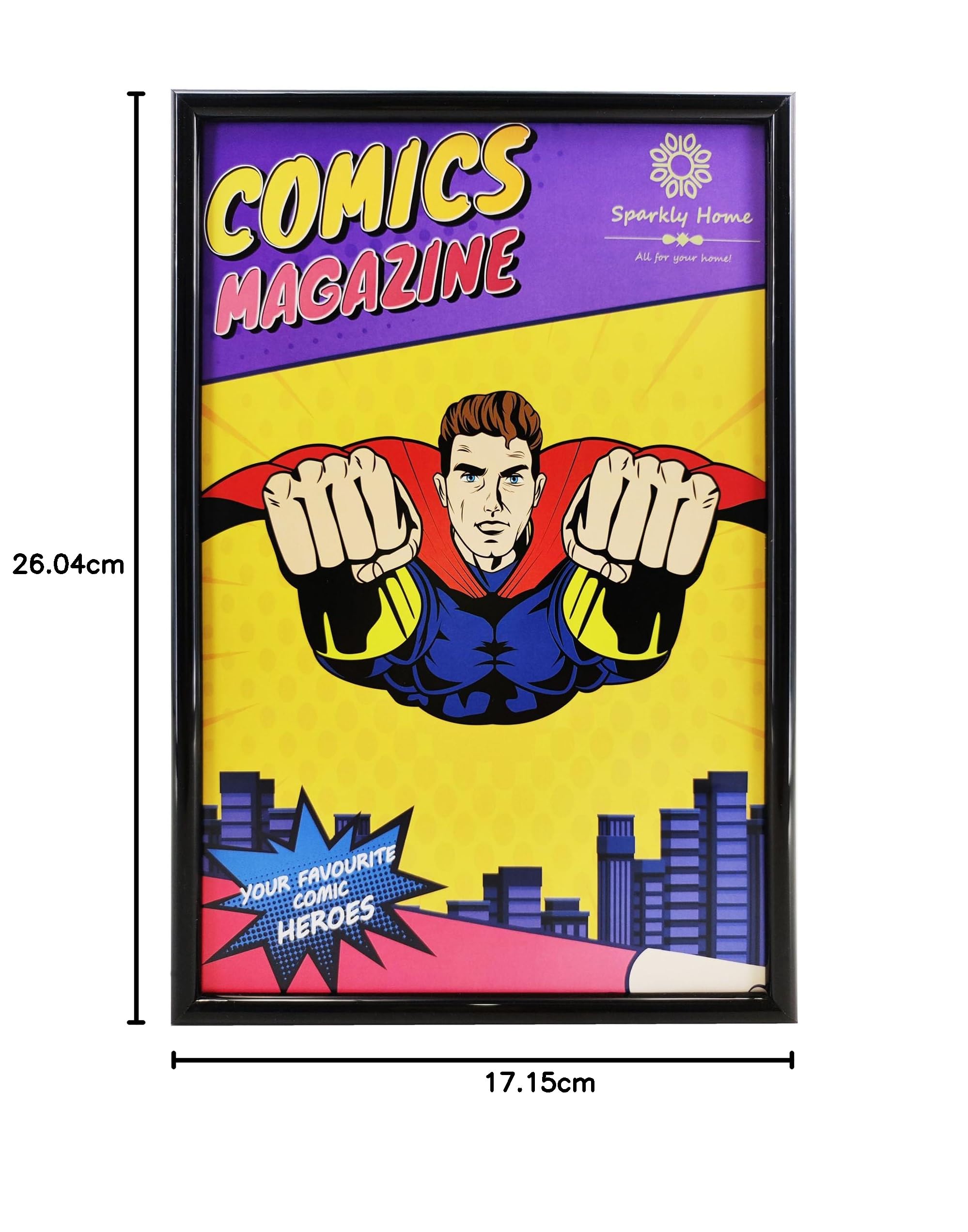 Ramka na komiks, 4 sztuki, ochrona przed promieniowaniem UV, czarne ramki do aktualnych komiksów o wymiarach do 15 x 25 cm, na ścianę lub blat
