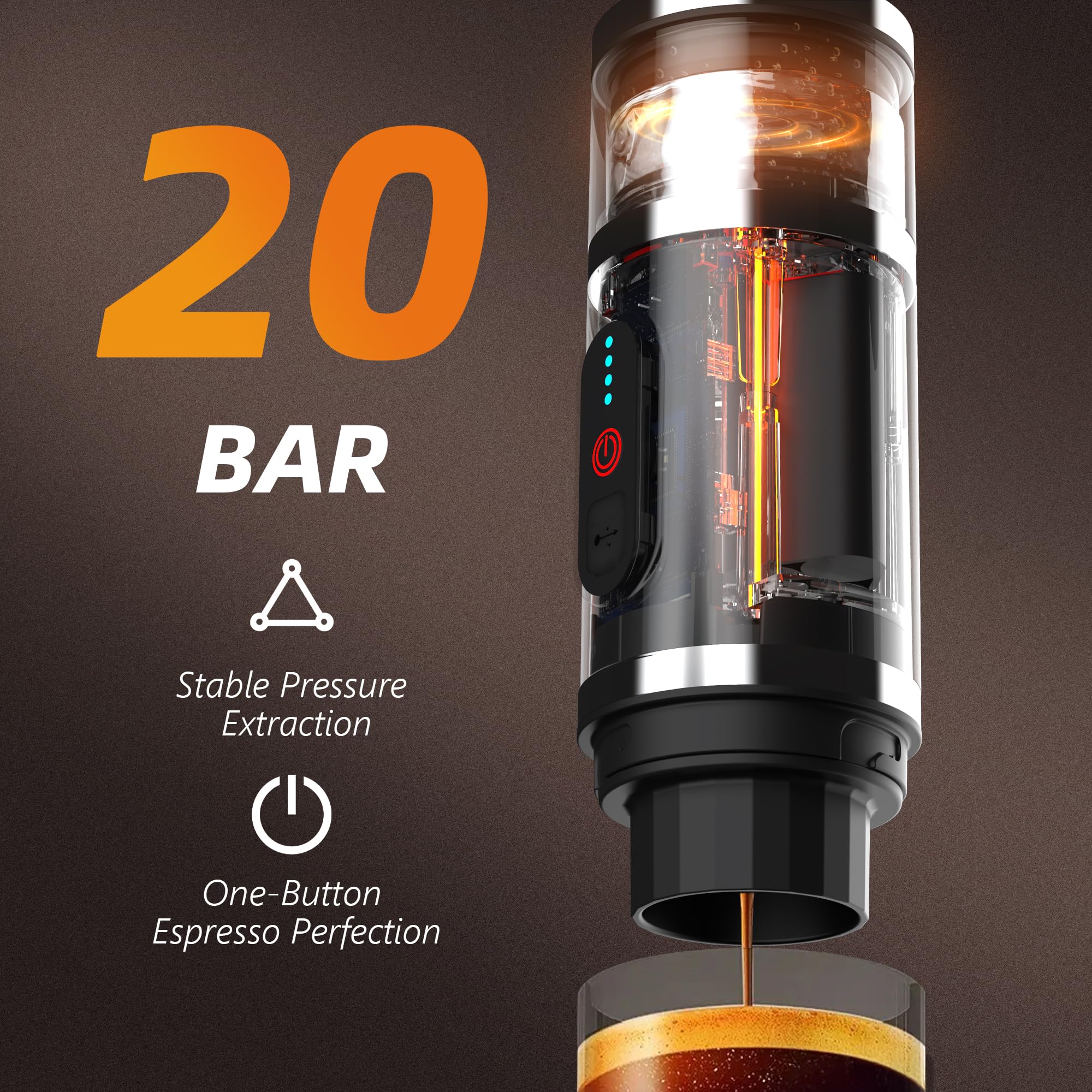 Hobsir - Cafetera eléctrica portátil para café espresso, cafetera de viaje para camping, cafetera de coche con USB-C, cápsula 3 en 1, pequeña máquina de café espresso portátil para RV, senderismo,