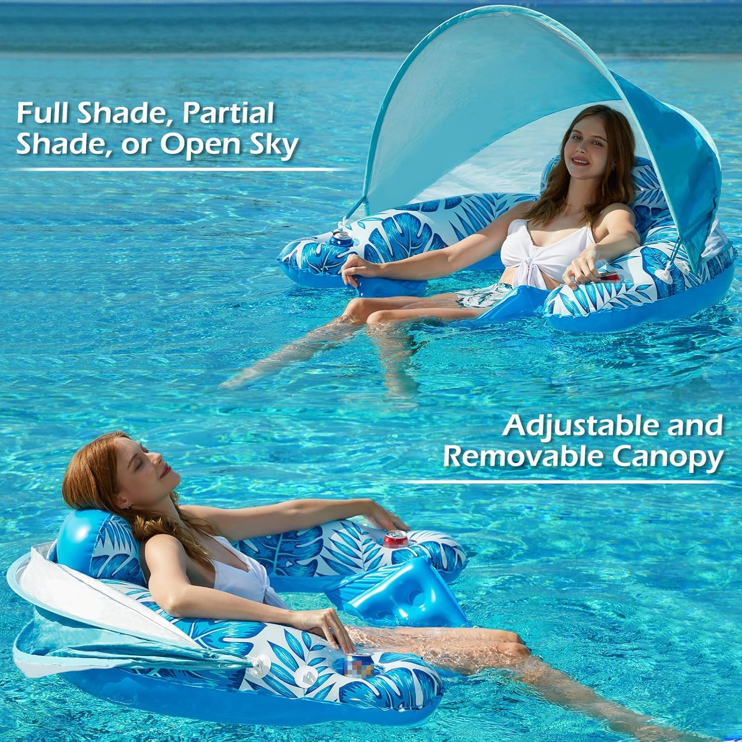 sedia galleggiante gonfiabile con Parasole UPF 50+, piscina gonfiabile con tettoia e portabicchieri, Lounge gonfiabile della sedia di galleggiamento della piscina per gli adulti