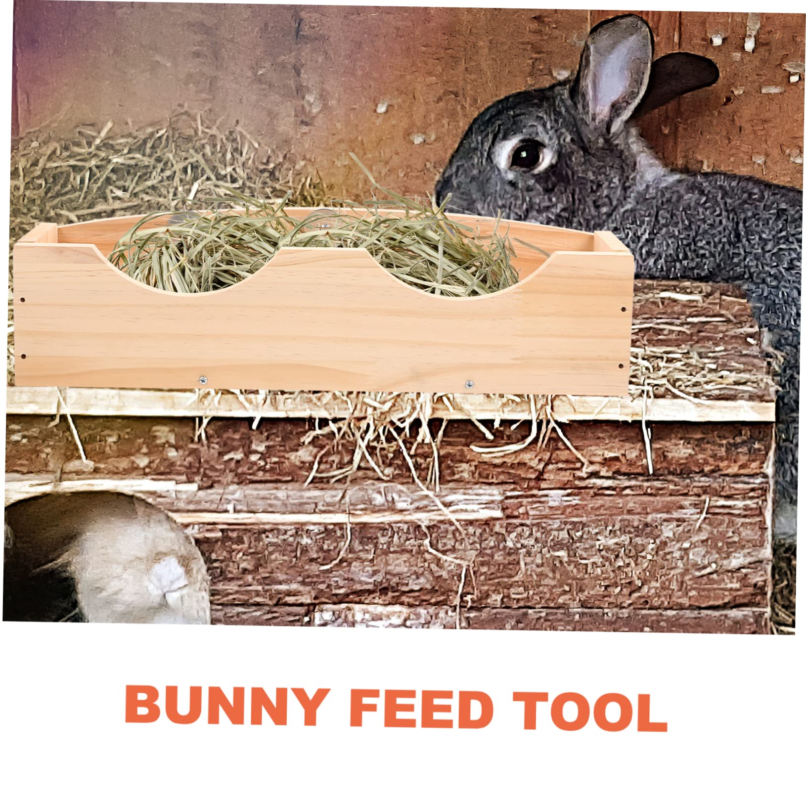 DOITOOL Holz Heuraufe mit Fixator für Kleinen Nager und Hamster Stabiles Kaninchengestell zur Befestigung im Käfig für Trockenfutter und Heuzuführung