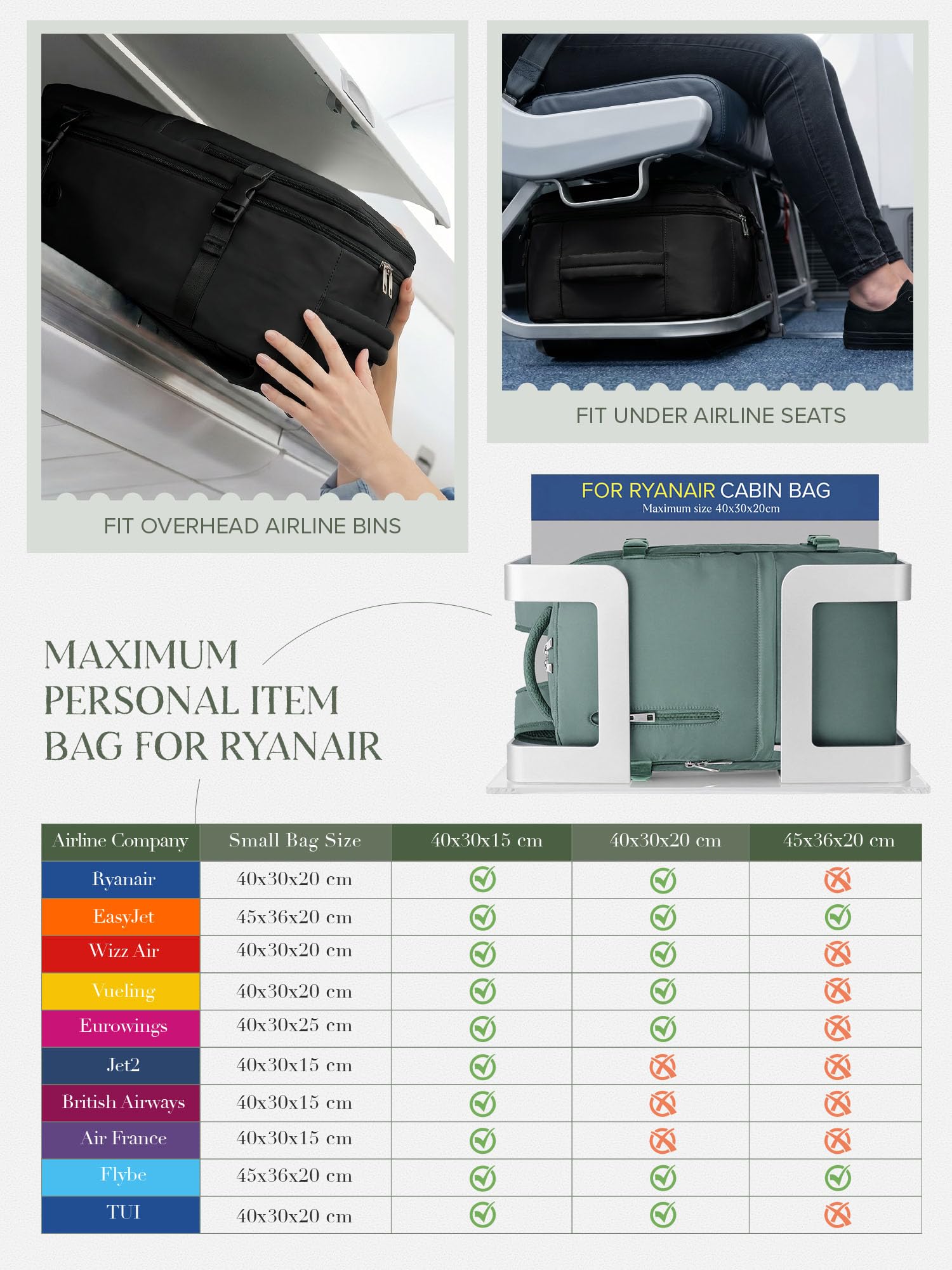 Hayayu Mochila 40x30x20 cm 24l Ryanair Cabina Equipaje de Mano Bolsa Viaje Antirrobo