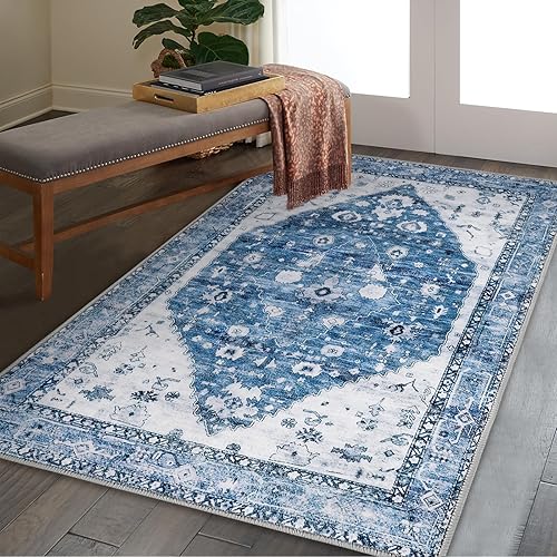 Miniatura 4 de Alfombra bohemia de 3 x 5 pies, lavable a máquina, para entrada, lana sintética, alfombra grande envejecida, antideslizante, para interiores,