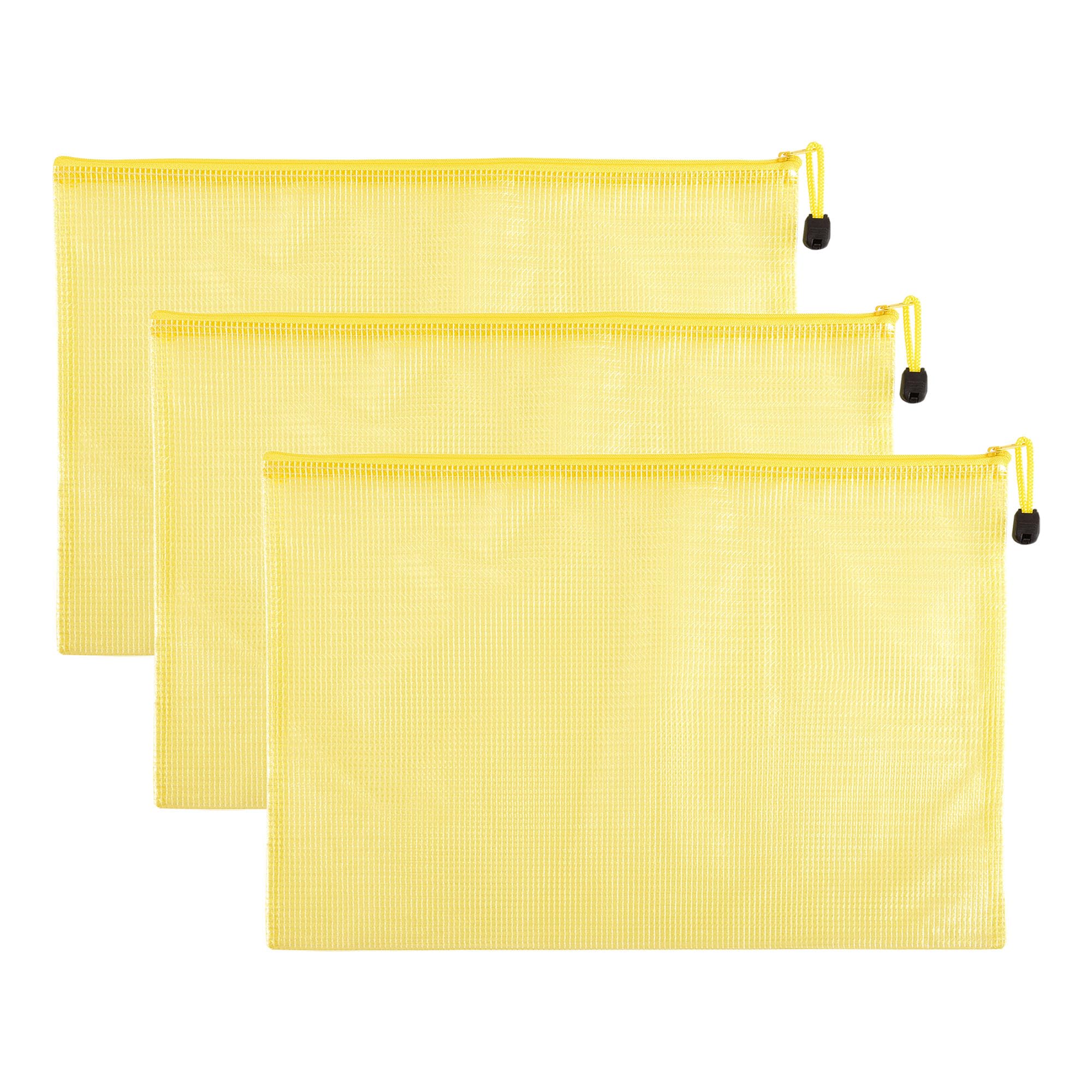 Skweawert 3 Pcs 16.93" x 12.01" A3 Sizes Mesh Zipper Pouch Bags, Mesh Bags with Zipper，Waterproof Clear document pouch for Organization Puzzles Travel, Office, Classroom Organization, A3 Yellow — image 1