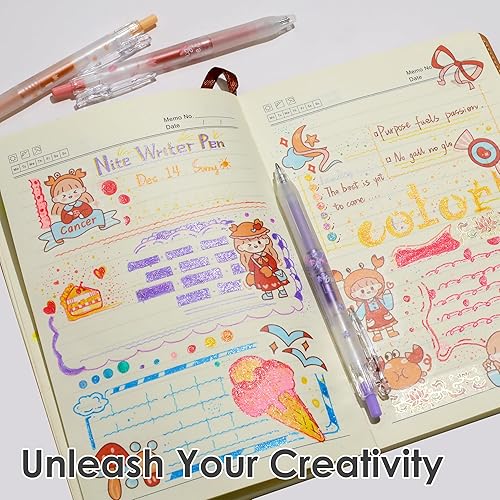 Miniatura 8 de Bolígrafos de gel retráctiles de 8 colores, juego de bolígrafos de gel con purpurina colorida, estilo japonés de 0.028 in, bolígrafos estéticos de