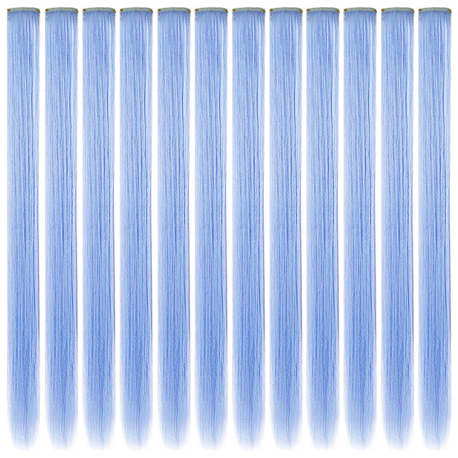 SARARHY Colored Hair Extensions Christmas halloween Party Highlights Azure blue Clip In Hair Extension 21inch Straight Synthetic Light blue Hairieces