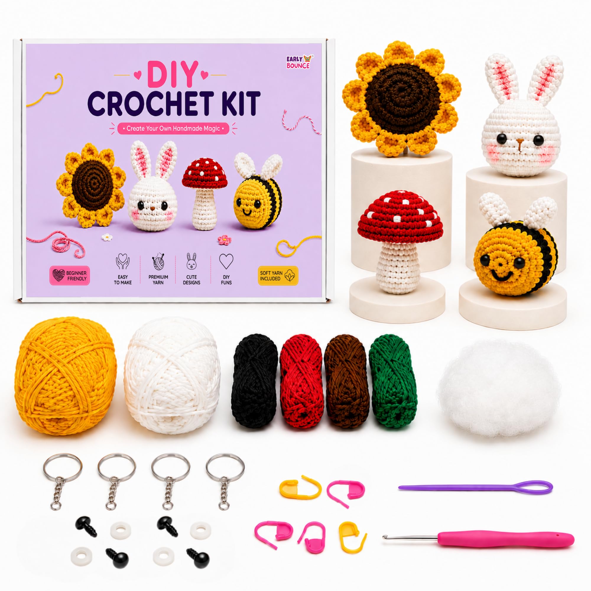 EARLY BOUNCE Crochet Kit for Beginners - DIY Crochet Kit for Adults & Kids - 4Pcs Crochet Set, DIY Kit with Tools and Step-by-Step Video Guide, Multicolor-picture-15