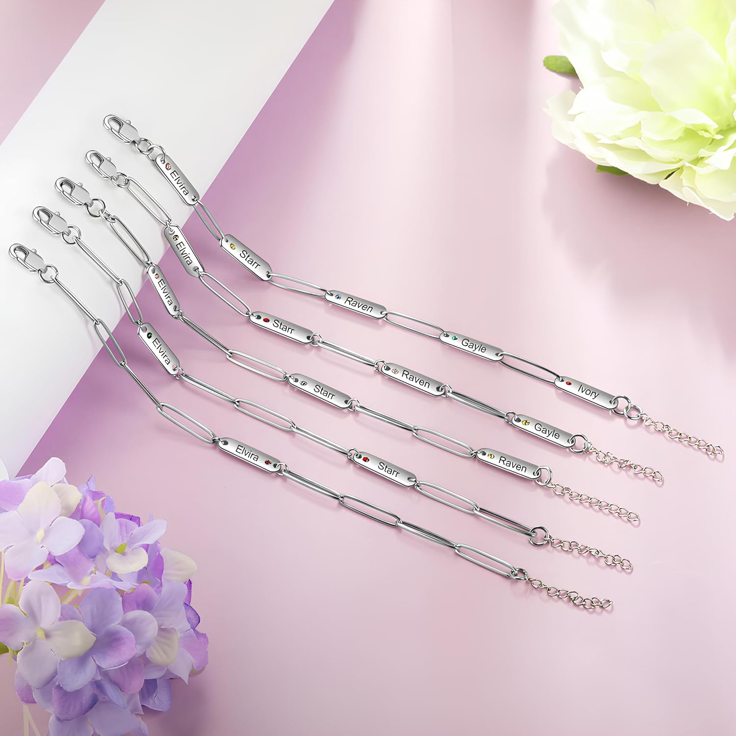 Personalized Birthstone Bracelet for Mom - Custom Engraved Name Bracelet with Names and Birthstones, Gift for Mother, Wife, Grandmother - Mother's Day Jewelry - Image 4