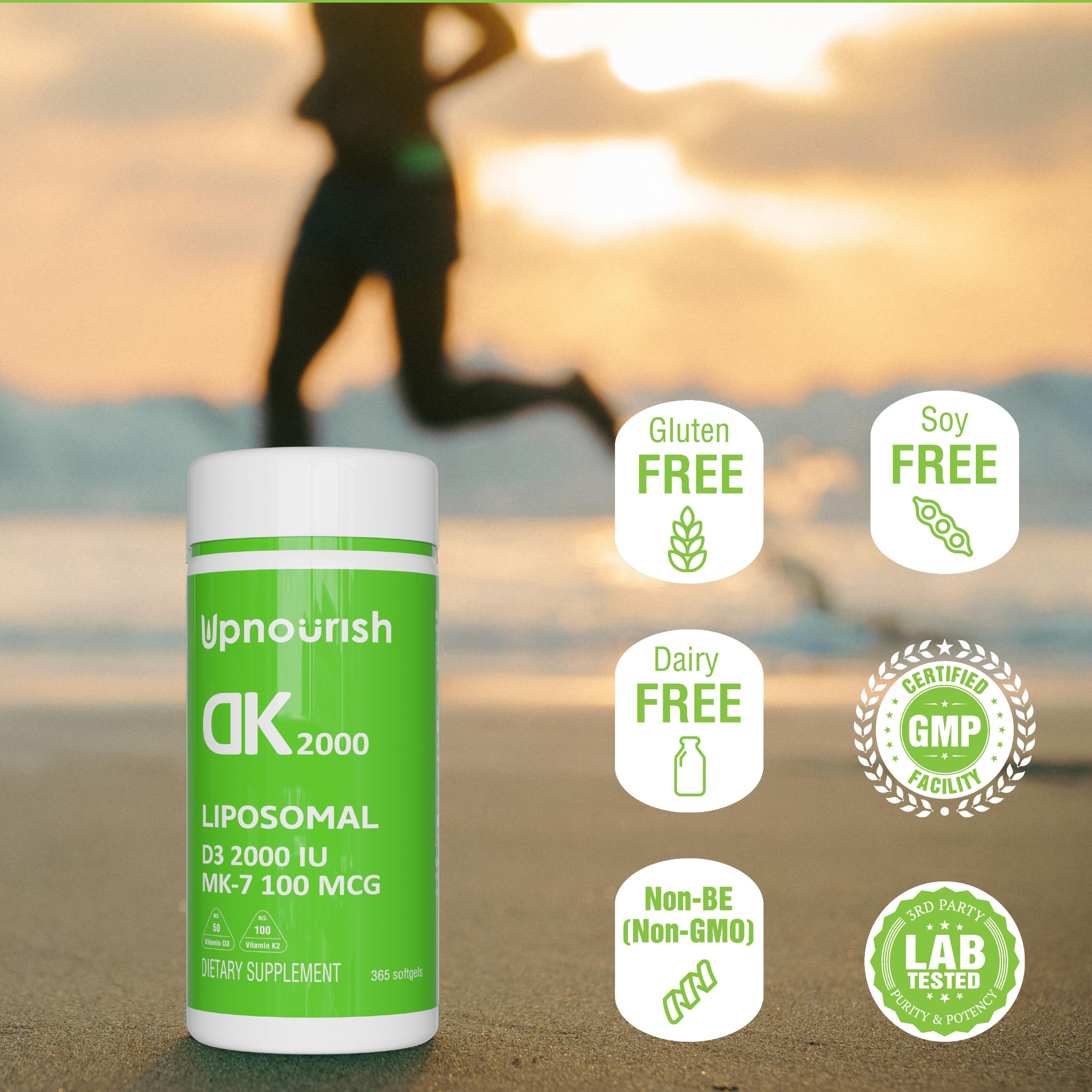 UpNourish Liposomal Vitamin D3 K2 2000 IU with K2 MK-7 100 mcg - 365 Vitamin D3 k2 (Vitamina D3 con K2) Mini Softgels with Organic Coconut Oil - Easy to Swallow K2 D3 Vitamin Supplement — Amazon image 5