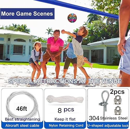 Miniatura 5 de Red de voleibol profesional resistente para exteriores con cable de acero alargado para aeronaves, borde resistente al desgarro, resistencia a la