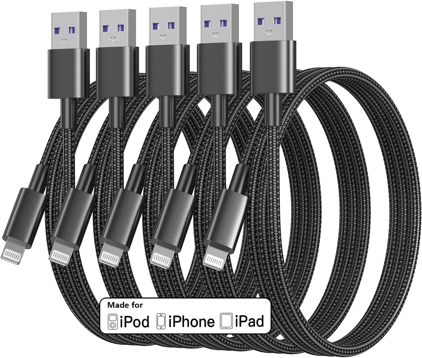 USB iPhone Charging Cord MFi Certified 3ft 3Pack Lightning Charger Cable 3 ft for