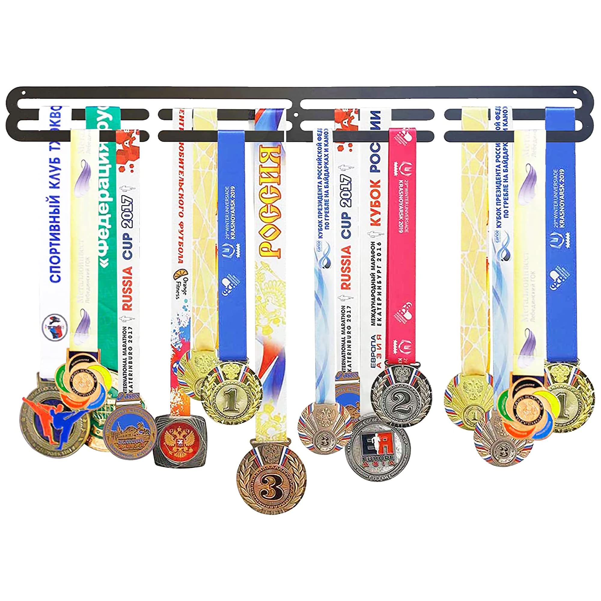 Defined Deco Medal Display Shelf - Wood & Iron Rack With 32 Hooks (15.7" Long) - View #9