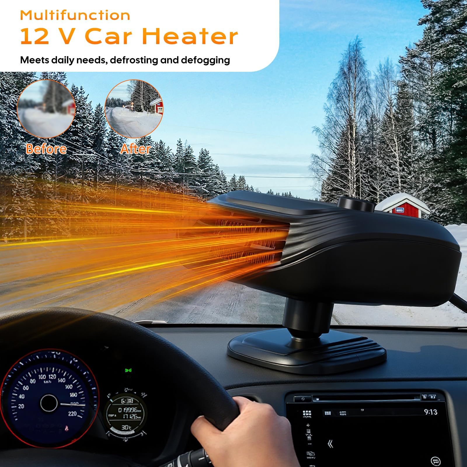 Riscaldamento Auto 12V Riscaldatore Auto Stufetta per Auto Portatile Sbrinatore Parabrezza per Ventola Raffreddamento Ruotabile a 360° Termoventilatore Riscaldatore per Auto Camion Barca