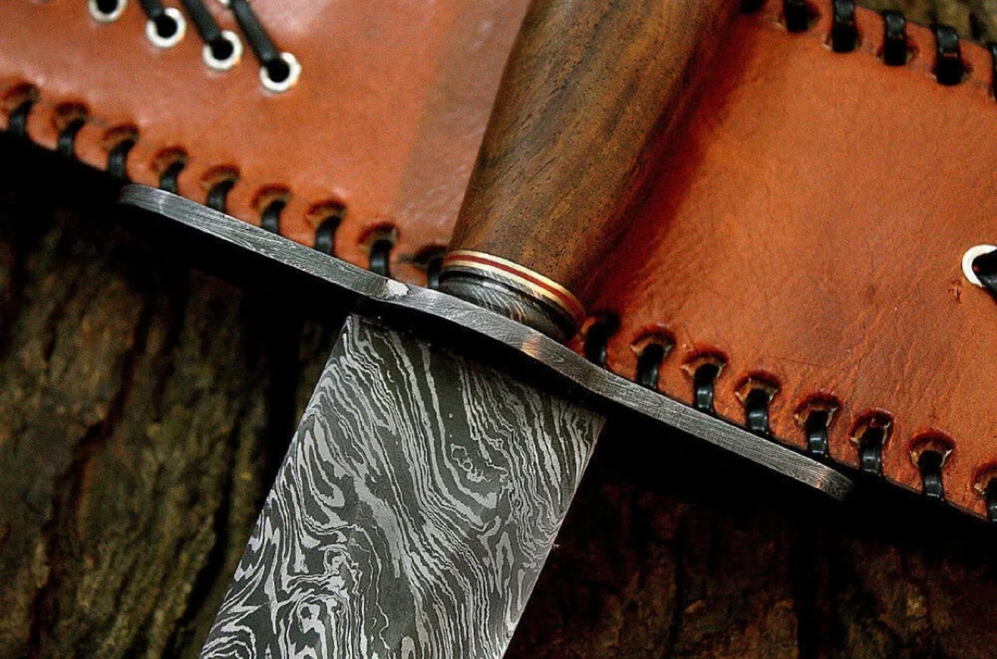 Empire - 30 Inch Long - Handmade Damascus Steel Double Edge Viking Sword with Sheath - Rose Wood Grip - Sharp Edges - Hand Forged Hunting Sword - Best Gift for Him