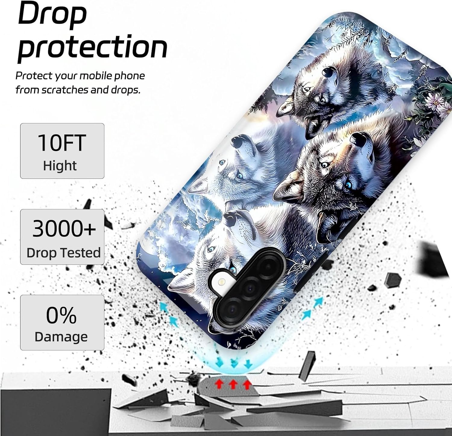 for Samsung Galaxy A36 5G Phone Case with Double Layer Protection, Wolves in The Moonlight Film Design 2 in 1 Phone Cover, Hard Back Panel + Soft TPU Inner