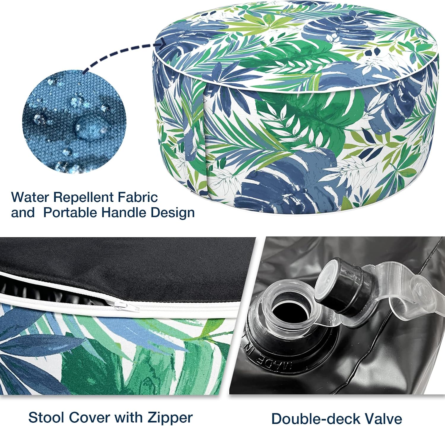 Outdoor Inflatable Stool, All Weather Portable Footrest, Furniture Stool Ottomans for Home Garden Beach, D31'xH14', Islamorada Blue Green