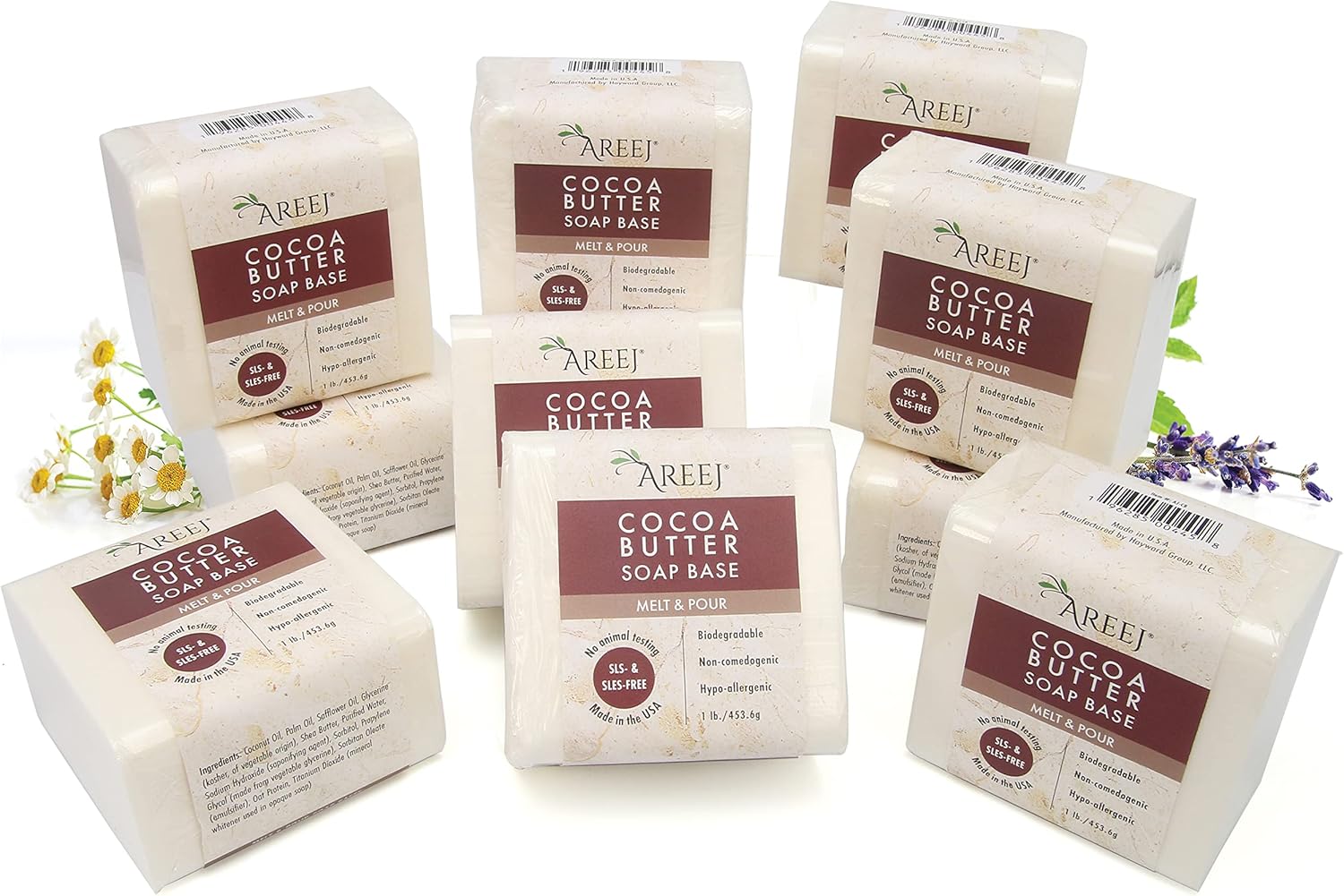 Areej 10 Lbs Cocoa Butter Melt and Pour Soap Base 100 All