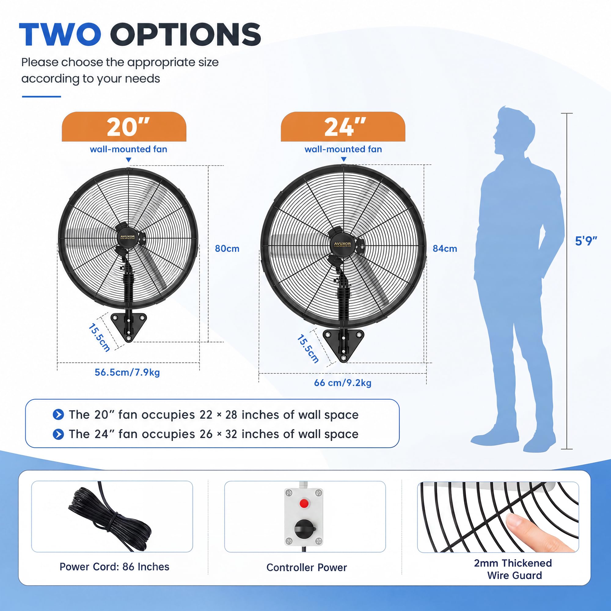 Ventilador de pared para exteriores de 24 pulgadas, ventilador de pared oscilante de 4 velocidades con motor CC sin escobillas sellado, ventiladores industriales resistentes, ventiladores impermeables