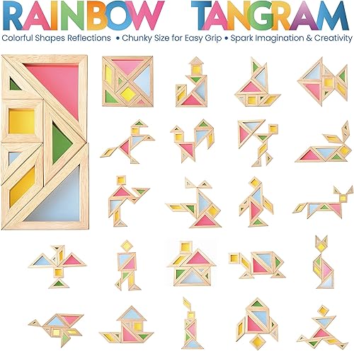 Miniatura 7 de BOHS Tangram translúcido con tarjetas de actividades multilingües – 1 pulgada de grosor – Regalo preescolar – Accesorios de mesa de luz para jardín