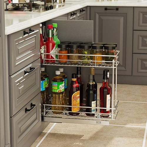 Miniatura 2 de LOVMOR Organizador y almacenamiento de armario extraíble (5 pulgadas de ancho x 21 pulgadas de profundidad) de 2 niveles para gabinete de base de