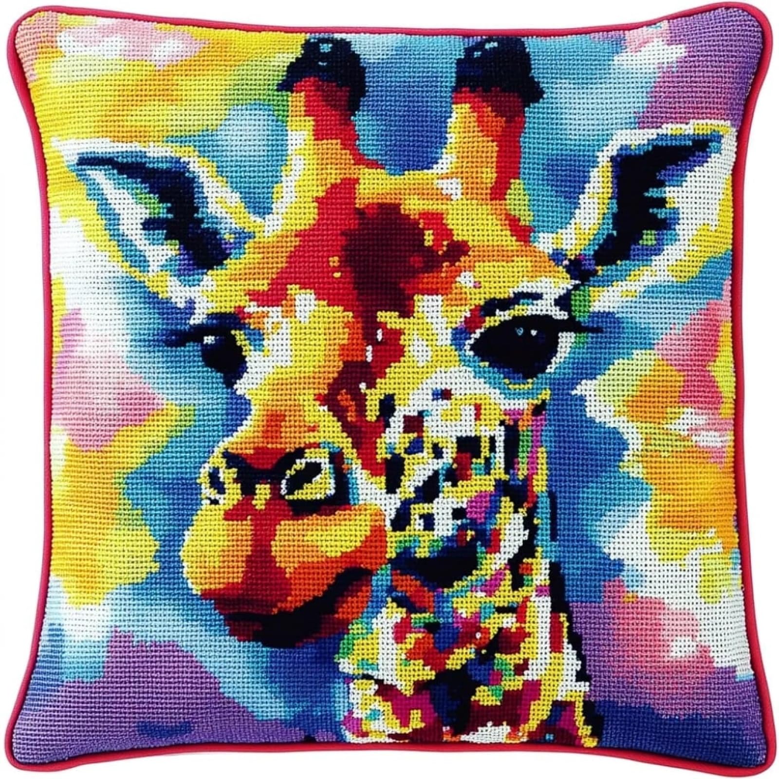 WallustrioaW Embroidery Kit Cross Stitch Cushion Kits,Animal Giraffe,Embroidery Cushion for Creative Home Decor — Needlework for Adult Beginners,45x45cm