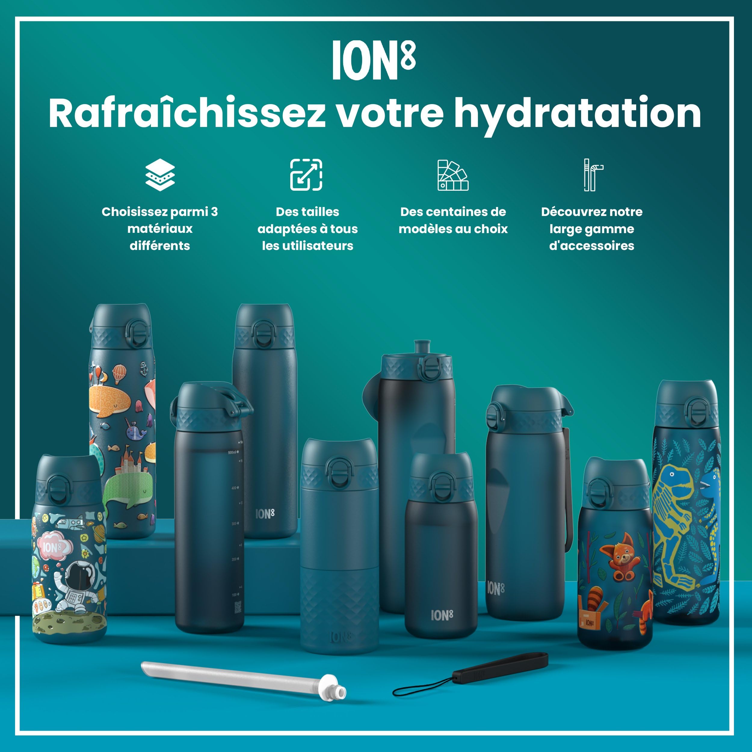 Ion8 Gourde Enfant 350ml Anti-Fuite Verrouillage Sécurisé Sans BPA Lave-Vaisselle