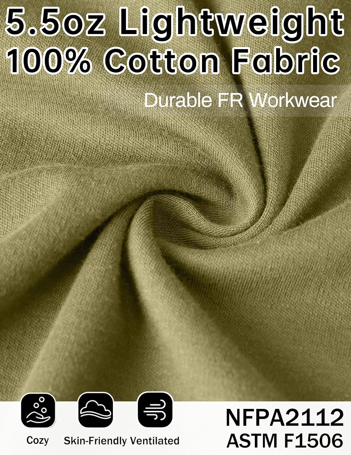 FR Henley Shirts for Men NFPA 2112 Certified Flame Resistant Welding Shirt 5.5oz Cotton Safety Work Tops