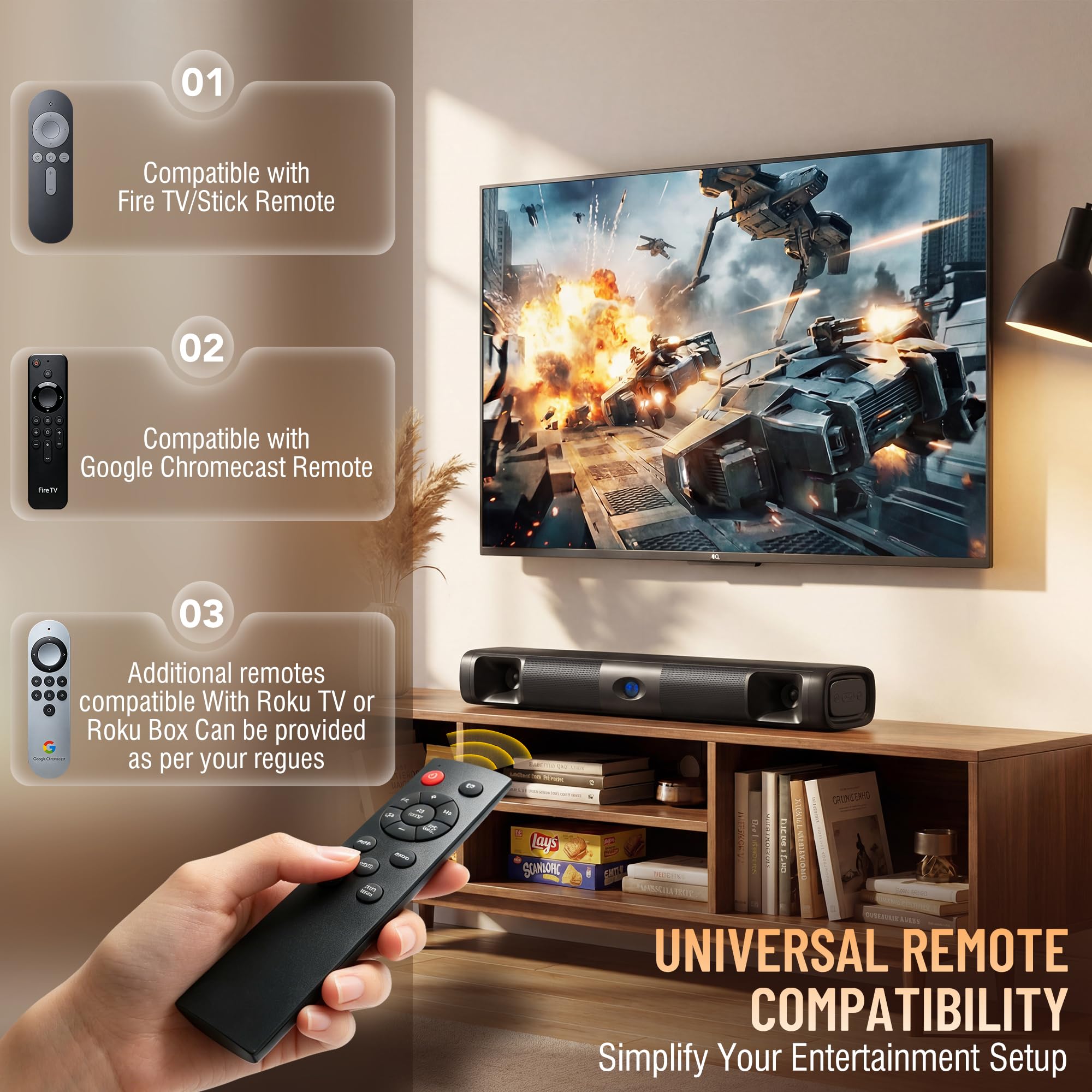 Soundbar für Smart TV, 60W Bluetooth 5.3 Soundbar mit tiefem Bass & klarer Stimme, Surround-Sound mit TV ARC/Optisch/AUX, Schlanke 43,2 cm Wandmontage, Soundbar für TV, PC, Gaming