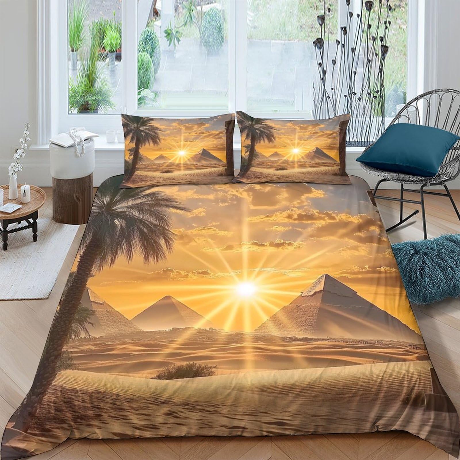 Ctjqhvkz Style-5 3D Printed Sunset Pyramid Fitted Sheet Microfiber Soft Decorative Desert Landscape Mattress Cover Bedroom Decor Single（135X200cm）
