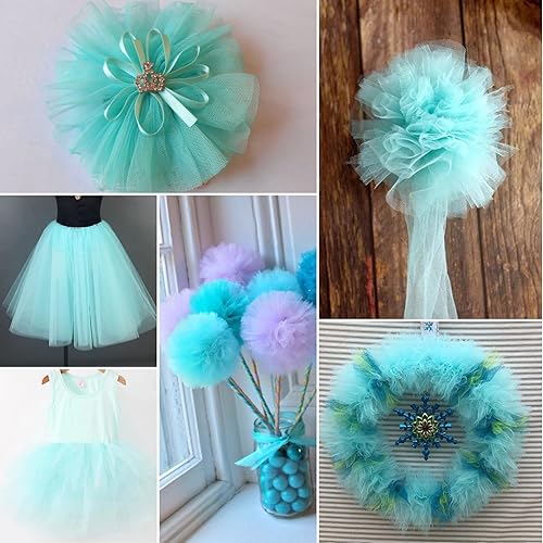 Miniatura 5 de Rollos de tela de tul azul aguamarina de 6 pulgadas por 100 yardas (300 pies), carrete de tela, cinta de tul para bricolaje, lazo de tutú azul