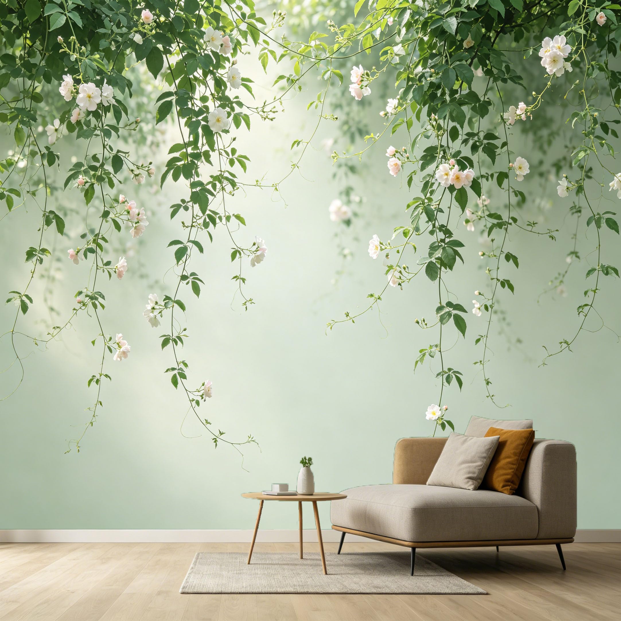 Custom Size Wall Murals Botanical White Rose Vines Watercolor Painting SelfAdhesive Wall Fabric Removable Large Wallpaper for Photo Living Room Decor Background