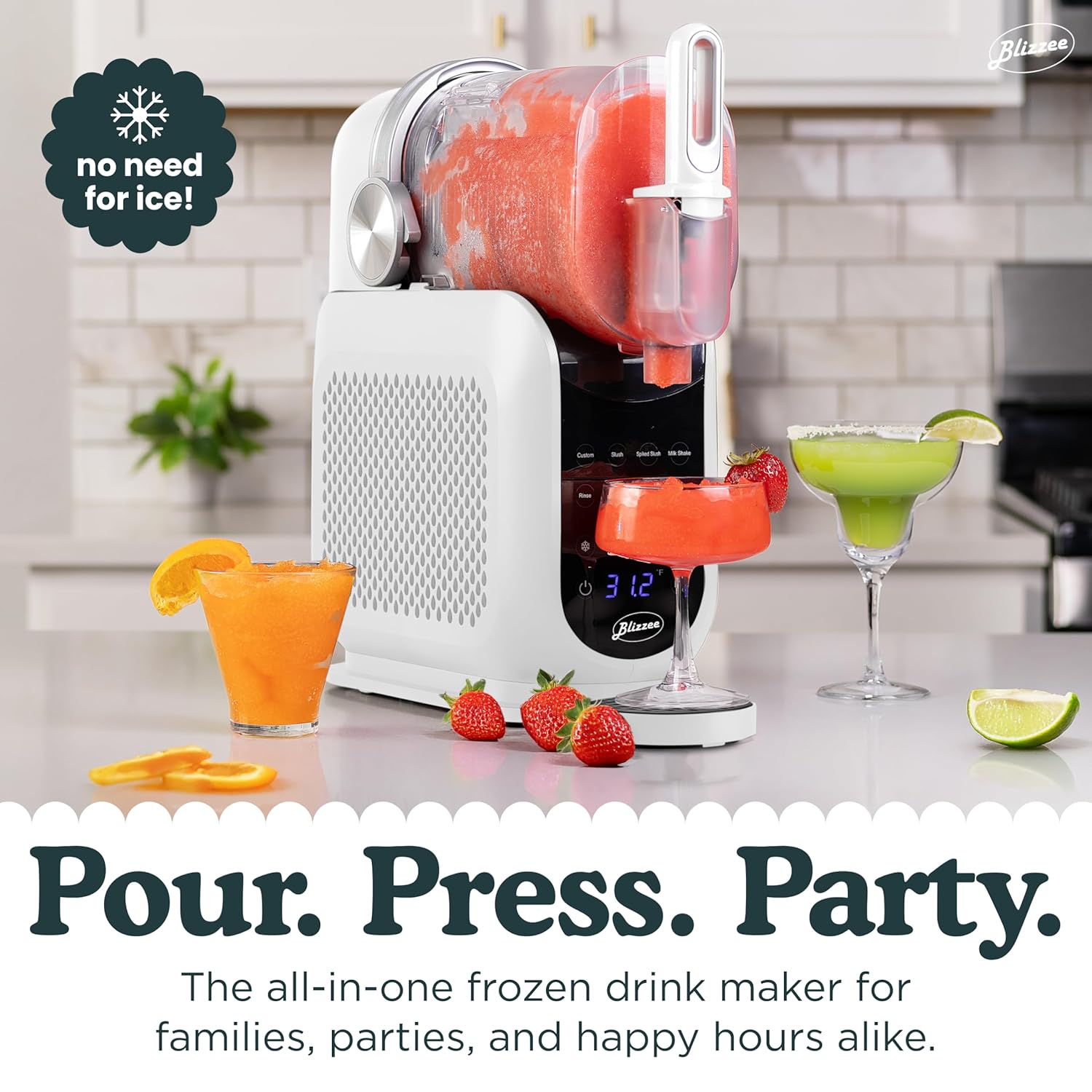 Slushie Machine for Home 64 oz | Frozen Drink Machine with 6 Preset Programs | No Ice Needed | LED Display | Perfect for Milkshakes, Margaritas, Smoothies, Frappes and More [White]