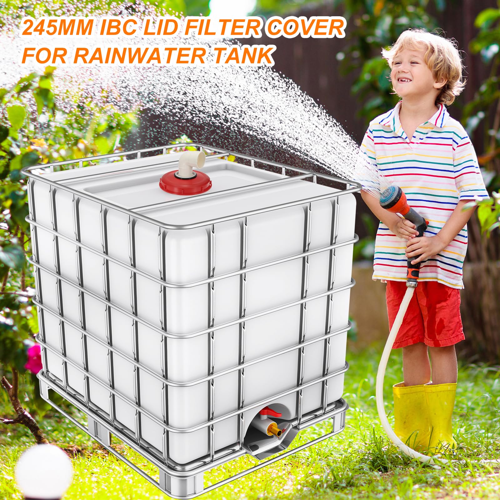PATIKIL 90° IBC Tapa Filtro Cubierta 245mm Plástico Tonelada Barril Cubierta con Lavable Nylon Filtro IBC Bolsa Manguera Adaptador IBC Tanque para 1000L IBC Tanque Rojo Blanco
