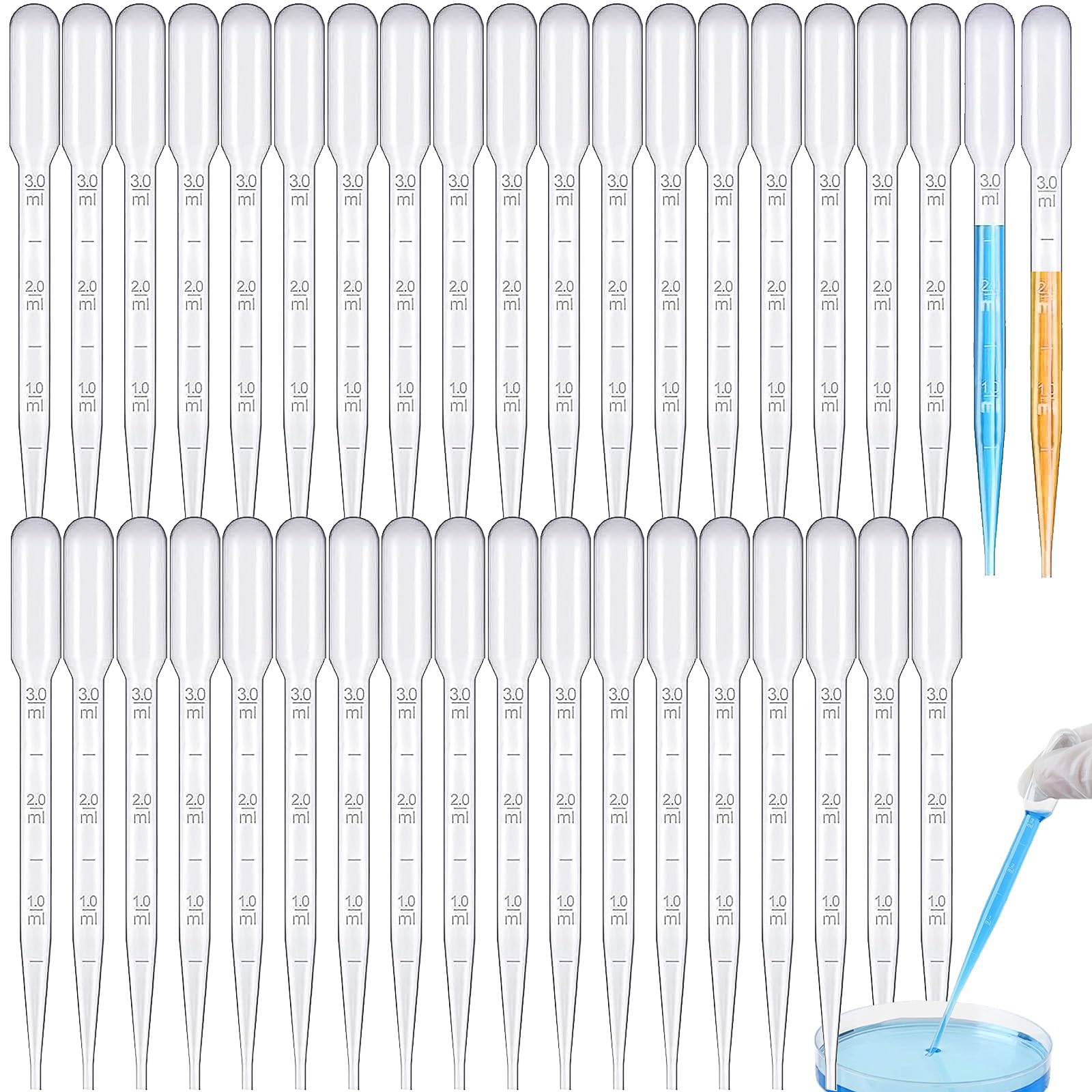 Pipetas Cuentagotas 100 Piezas 3ml Plástico Graduadas Transparentes Desechables para Laboratorio Aceites Esenciales